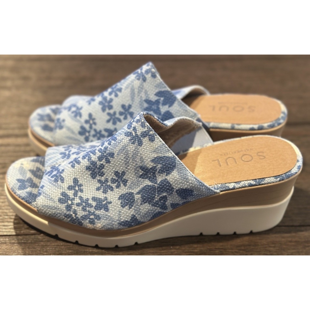 Soul by Naturalizer Women's Goodtimes Mule Wedge Sandal Blue Floral Sz 12 GUC